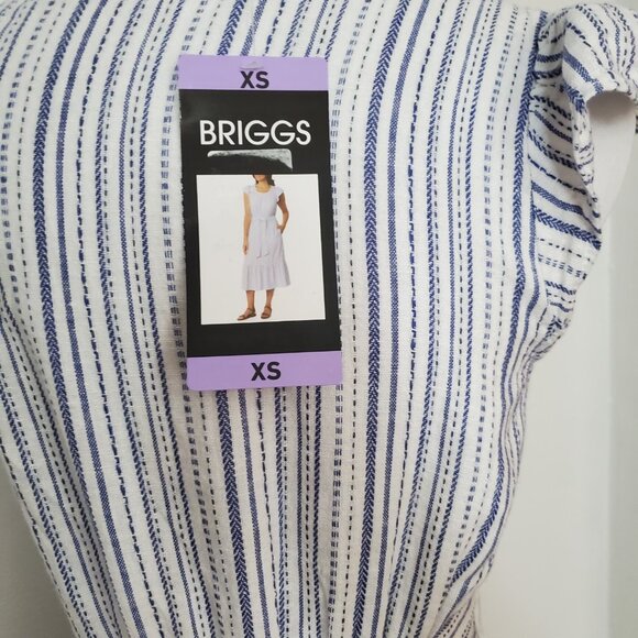 Briggs Women's Linen Blend Size XS Tiered Flutter Cap Sleeve Dress White Blue - Picture 9 of 15